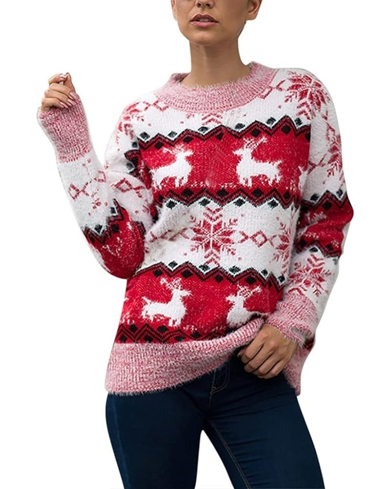 Christmas Sweater for Women Cute Merry Xmas Santa Holiday Pullover Crewneck Knit Sweatshirts Tops P1-red $10.90 Sweaters