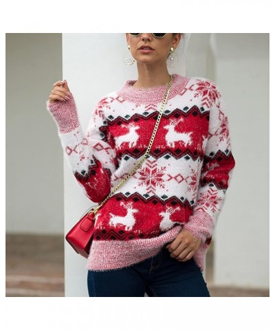 Christmas Sweater for Women Cute Merry Xmas Santa Holiday Pullover Crewneck Knit Sweatshirts Tops P1-red $10.90 Sweaters