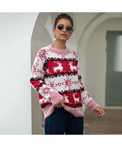 Christmas Sweater for Women Cute Merry Xmas Santa Holiday Pullover Crewneck Knit Sweatshirts Tops P1-red $10.90 Sweaters