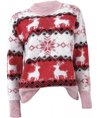 Christmas Sweater for Women Cute Merry Xmas Santa Holiday Pullover Crewneck Knit Sweatshirts Tops P1-red $10.90 Sweaters