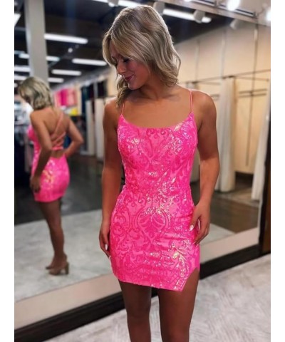 Short Tight Sequin Homecoming Dresses for Teens with Slit Sparkly Sequin Mini Prom Cocktail Gowns Champagne $23.04 Dresses