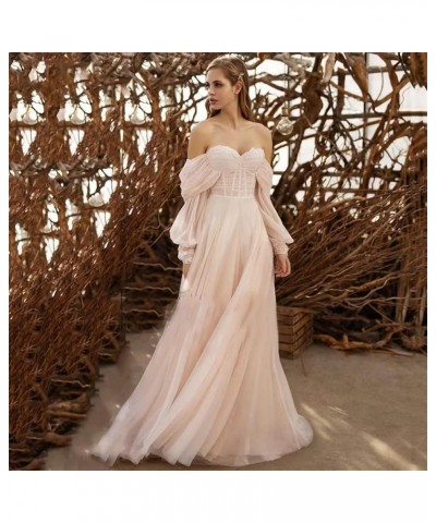 Women's Tulle Long Prom Dress Puffy Sleeve 2023 Off Shoulder Sweetheart Vintage Evening Party Gowns Grey $32.40 Dresses