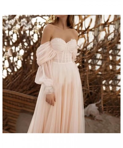 Women's Tulle Long Prom Dress Puffy Sleeve 2023 Off Shoulder Sweetheart Vintage Evening Party Gowns Grey $32.40 Dresses