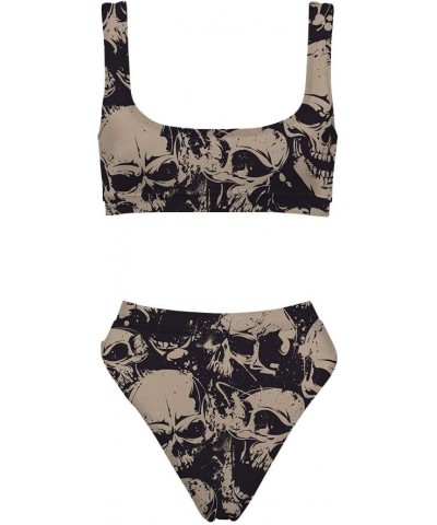 Womens Swimsuit Beach Swimwear Bikini Bathing Suit Two Piece Tropical Plants Pattern Skull $13.20 Swimsuits