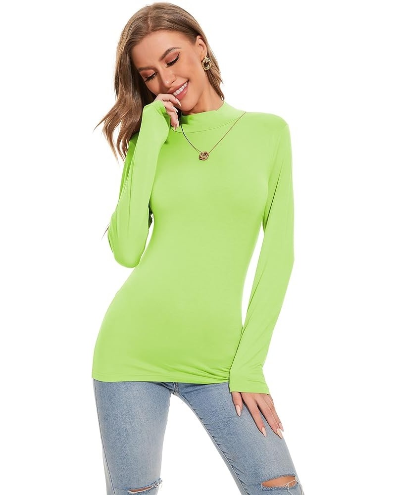 Womens Mock Turtleneck Active Base Layer Long Sleeve Layer Tops Neon Green $9.35 Activewear