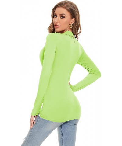 Womens Mock Turtleneck Active Base Layer Long Sleeve Layer Tops Neon Green $9.35 Activewear