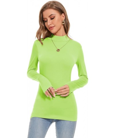 Womens Mock Turtleneck Active Base Layer Long Sleeve Layer Tops Neon Green $9.35 Activewear