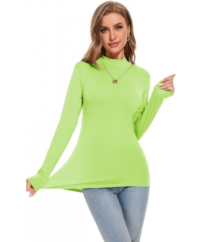 Womens Mock Turtleneck Active Base Layer Long Sleeve Layer Tops Neon Green $9.35 Activewear