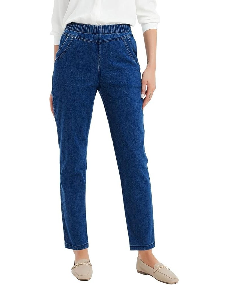 Women's Elastic Waist Jeans Stretch Pull On Pants Blue $12.48 Jeans