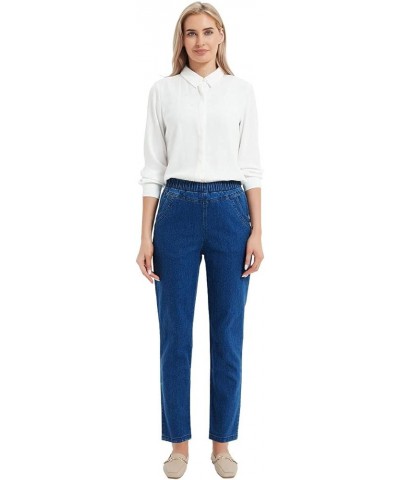 Women's Elastic Waist Jeans Stretch Pull On Pants Blue $12.48 Jeans