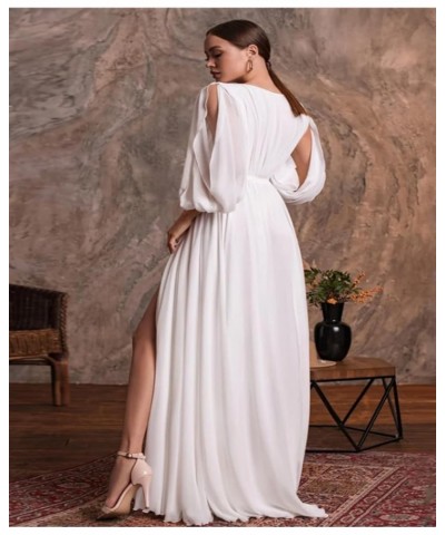 Chiffon Long Sleeve Bridesmaid Dresses for Women Double V Neck Ruched High Slit A-line Prom Dress with Sash Eucalyptus $25.30...