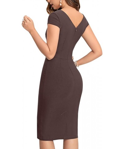 Women's 1950's Vintage V Neck Ruched Sheath Formal Pencil Dress Brown $16.38 Dresses