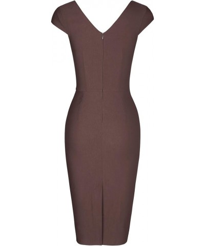 Women's 1950's Vintage V Neck Ruched Sheath Formal Pencil Dress Brown $16.38 Dresses