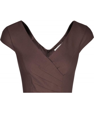 Women's 1950's Vintage V Neck Ruched Sheath Formal Pencil Dress Brown $16.38 Dresses