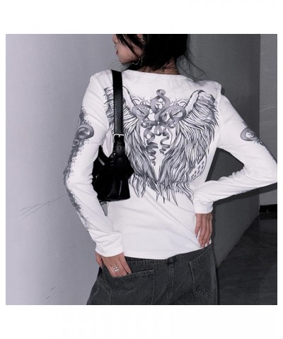 Women Y2K Fairy Grunge T Shirt Punk Gothic Long Sleeve Tee Top Vintage Graphic Print Clothes Casual Streetwear C3-white-c3 $1...