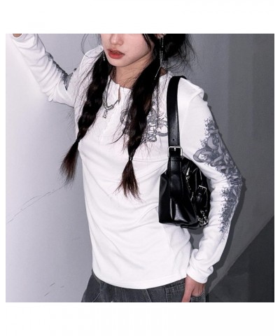 Women Y2K Fairy Grunge T Shirt Punk Gothic Long Sleeve Tee Top Vintage Graphic Print Clothes Casual Streetwear C3-white-c3 $1...