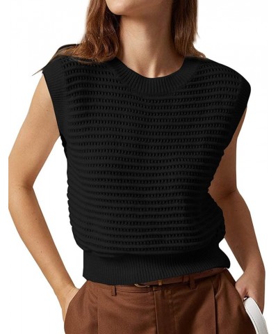 Women's Summer Knit Sweater Vest Sleeveless Casual Trendy Crew Neck Ribbed Pullover Tank Tops Black $14.55 Tops