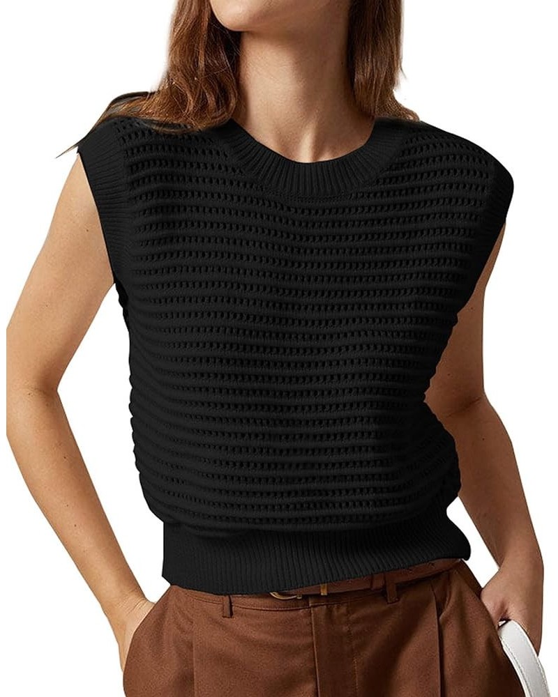 Women's Summer Knit Sweater Vest Sleeveless Casual Trendy Crew Neck Ribbed Pullover Tank Tops Black $14.55 Tops