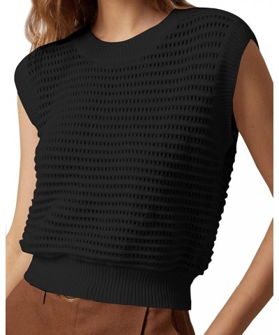 Women's Summer Knit Sweater Vest Sleeveless Casual Trendy Crew Neck Ribbed Pullover Tank Tops Black $14.55 Tops