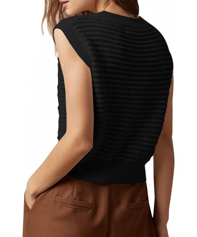 Women's Summer Knit Sweater Vest Sleeveless Casual Trendy Crew Neck Ribbed Pullover Tank Tops Black $14.55 Tops