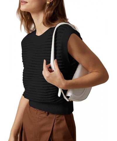 Women's Summer Knit Sweater Vest Sleeveless Casual Trendy Crew Neck Ribbed Pullover Tank Tops Black $14.55 Tops