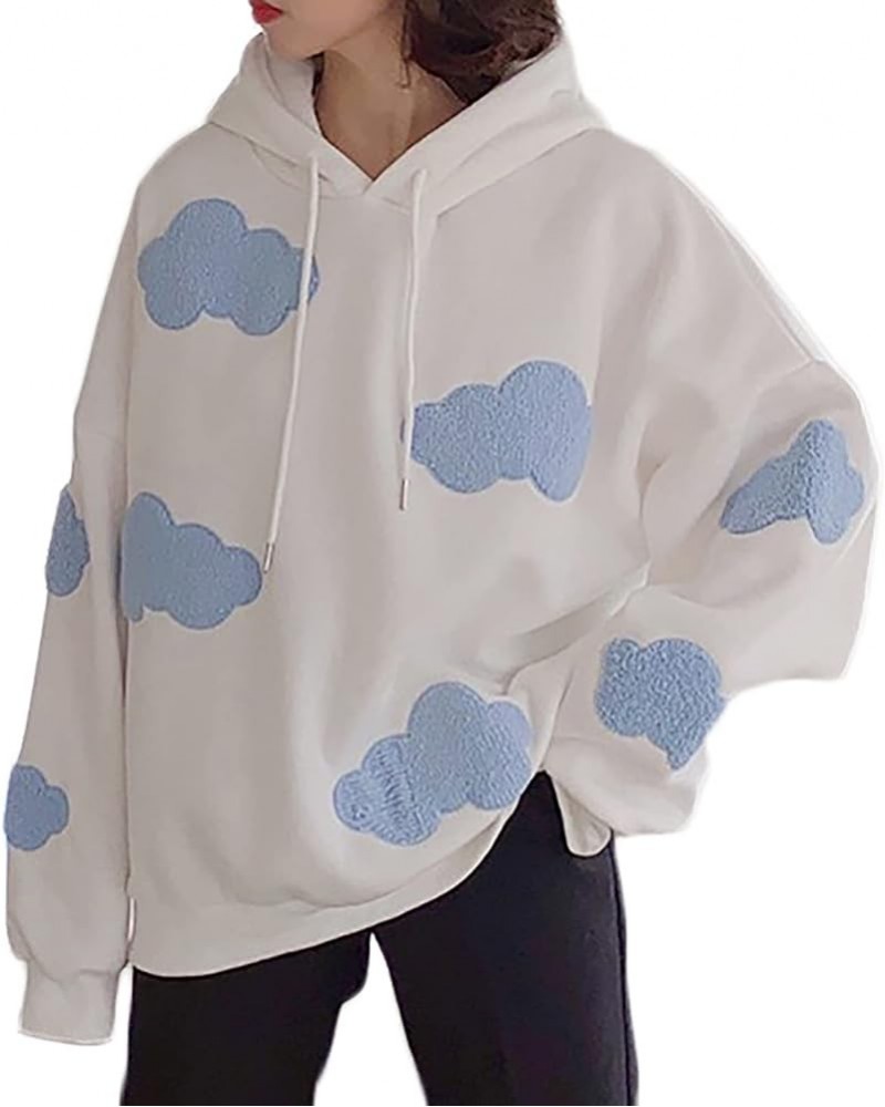 Women Kawaii Cloud Knitted Cardigan Long Sleeve Button Down Cute Cardigan Sweater with Pockets White $14.57 Sweaters