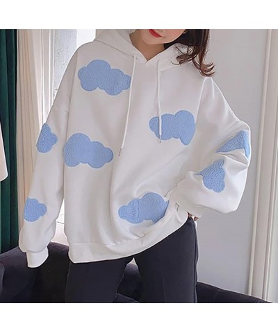 Women Kawaii Cloud Knitted Cardigan Long Sleeve Button Down Cute Cardigan Sweater with Pockets White $14.57 Sweaters