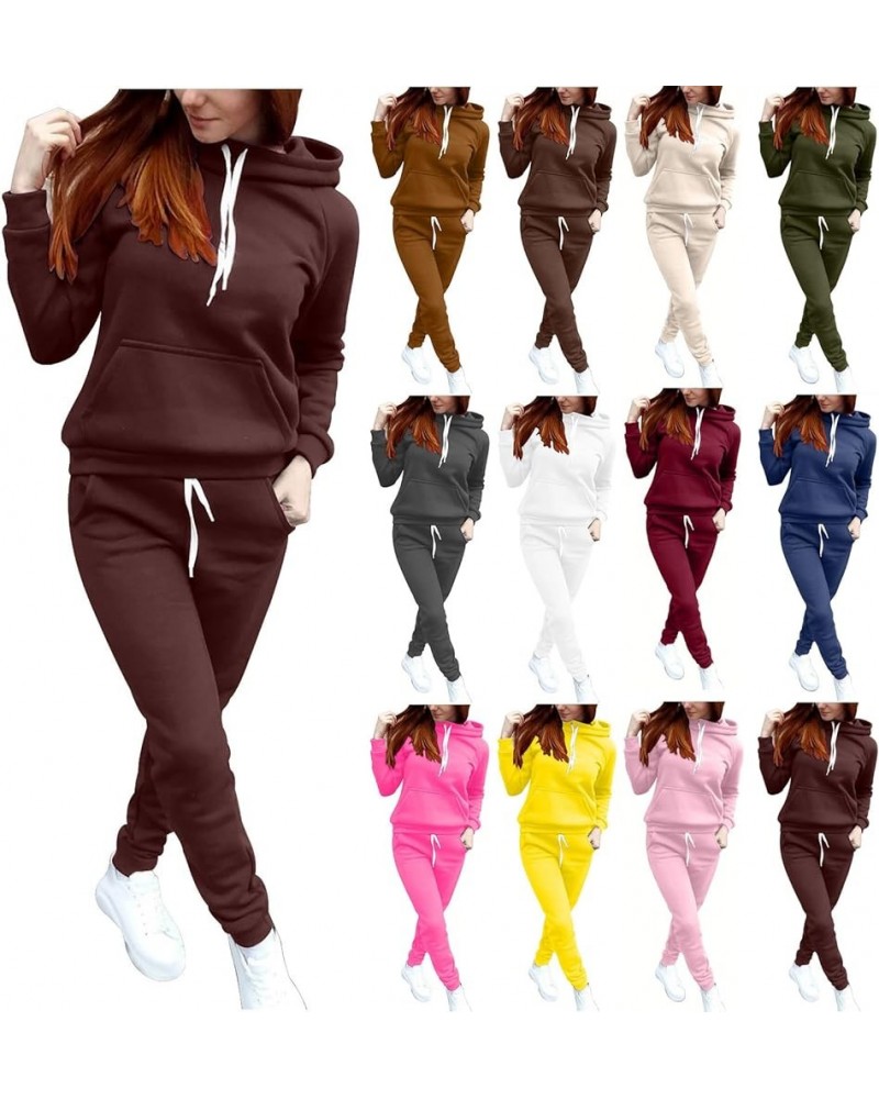 Hoodie 2 Peice Tracksuits Sets Women's Fall Winter Spring Drawstring Sweatshirt Pockets Pant Two Peice Outfit Suit Wine $7.40...