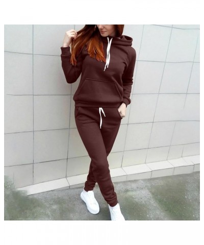 Hoodie 2 Peice Tracksuits Sets Women's Fall Winter Spring Drawstring Sweatshirt Pockets Pant Two Peice Outfit Suit Wine $7.40...