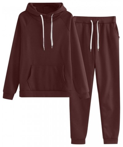 Hoodie 2 Peice Tracksuits Sets Women's Fall Winter Spring Drawstring Sweatshirt Pockets Pant Two Peice Outfit Suit Wine $7.40...