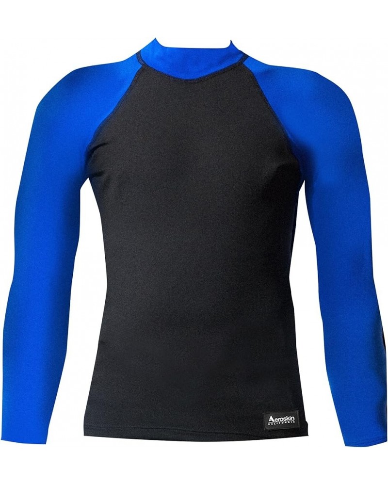 Nylon Long Sleeve Rash Guard with Patterned Sleeves Black/Blue $16.67 Swimsuits