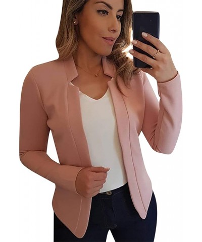 Women Pure Color Long Sleeve Open Front Suit Fashion Slim Blazer Lightweight Fashion Jackets Pink $17.91 Blazers