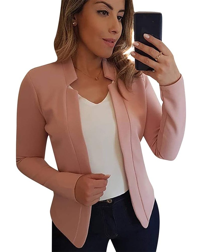 Women Pure Color Long Sleeve Open Front Suit Fashion Slim Blazer Lightweight Fashion Jackets Pink $17.91 Blazers