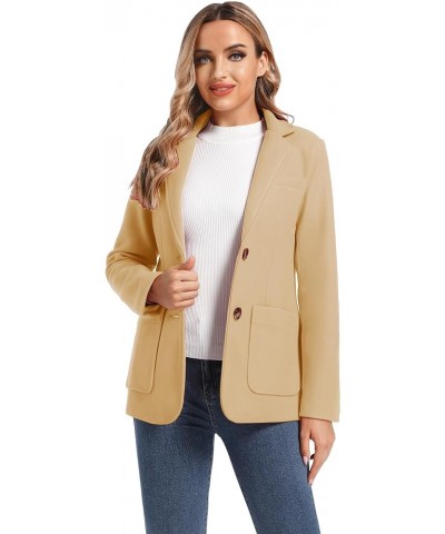 Women's Notch Lapel Two Button Wool Blend Blazer Suit Jacket Patch-khaki $27.43 Blazers