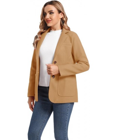 Women's Notch Lapel Two Button Wool Blend Blazer Suit Jacket Patch-khaki $27.43 Blazers