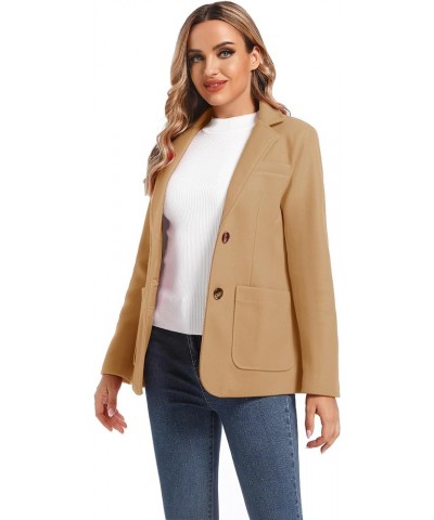 Women's Notch Lapel Two Button Wool Blend Blazer Suit Jacket Patch-khaki $27.43 Blazers