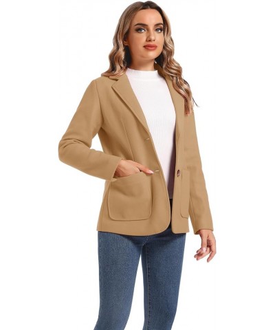 Women's Notch Lapel Two Button Wool Blend Blazer Suit Jacket Patch-khaki $27.43 Blazers