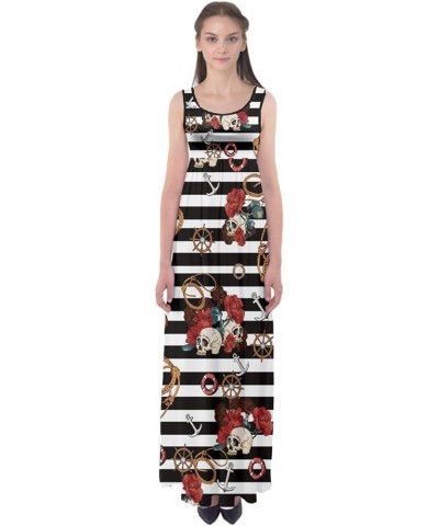 Womens Sugar Skull Flowers Floral Skeleton Mexican Day of Dead Roses Empire Waist Maxi Dress, XS-5XL Black & White 2 $17.09 D...