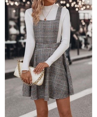 Women's Criss Cross Back Straps Solid Corduroy Pinafore Overall Dress Grey $17.86 Overalls