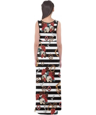 Womens Sugar Skull Flowers Floral Skeleton Mexican Day of Dead Roses Empire Waist Maxi Dress, XS-5XL Black & White 2 $17.09 D...