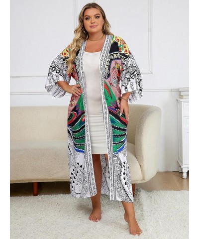 Women Long Beach Kimono Curve Hem Loose Open Front Tie Dye Bathing Suit Cover up 1085-10 $17.84 Swimsuits