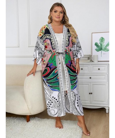 Women Long Beach Kimono Curve Hem Loose Open Front Tie Dye Bathing Suit Cover up 1085-10 $17.84 Swimsuits