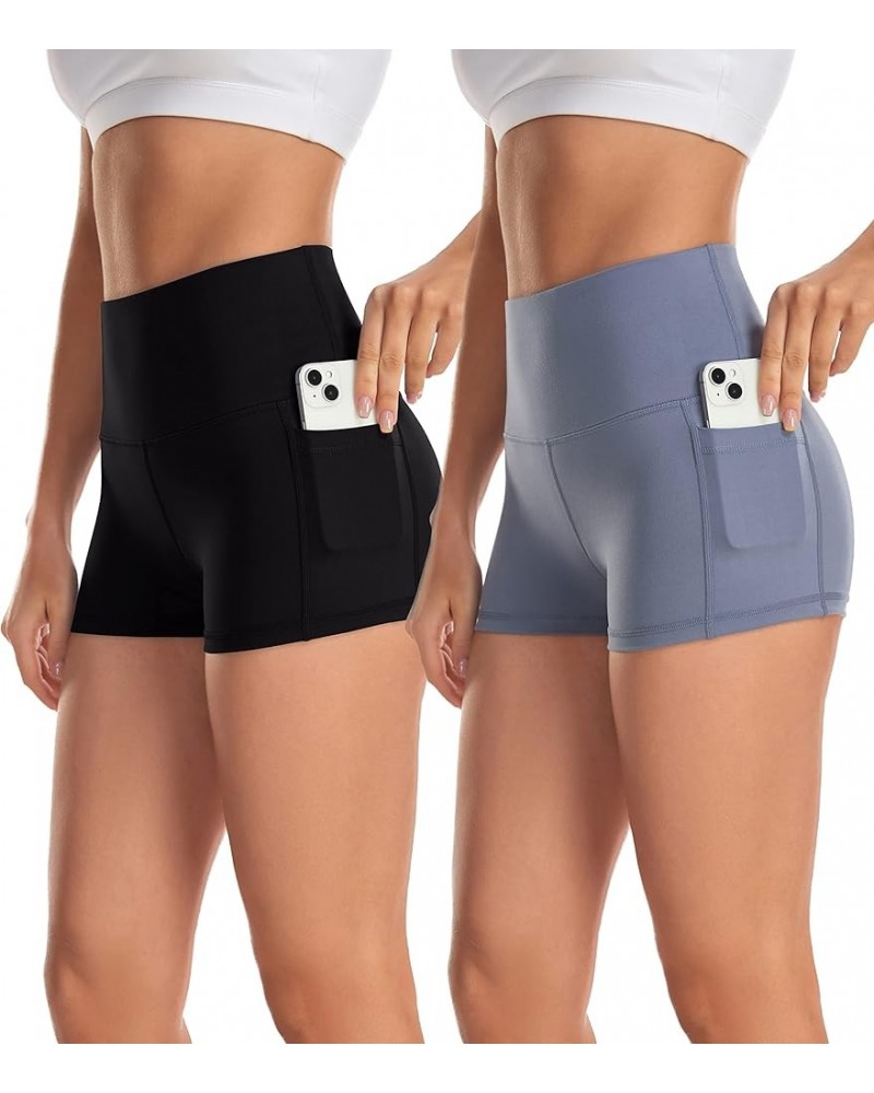 Women's 2 Pack Naked Feeling Buttery Soft Yoga Shorts - 3"/ 8" High Waist Workout Running Biker Shorts with Pockets 3" Shorts...