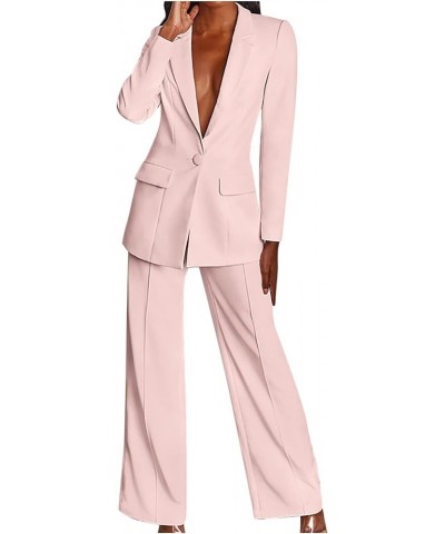 Women 2 Piece Long Sleeve Solid Suit Double-Breasted Blazer and Floor-Length Flared Pants Casual Business Sets 01*pink $11.15...