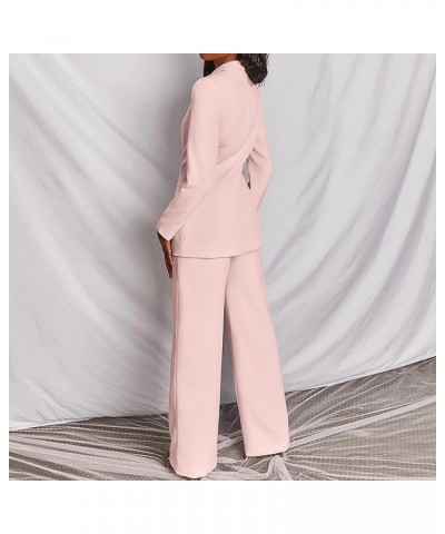 Women 2 Piece Long Sleeve Solid Suit Double-Breasted Blazer and Floor-Length Flared Pants Casual Business Sets 01*pink $11.15...