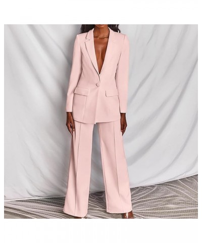 Women 2 Piece Long Sleeve Solid Suit Double-Breasted Blazer and Floor-Length Flared Pants Casual Business Sets 01*pink $11.15...