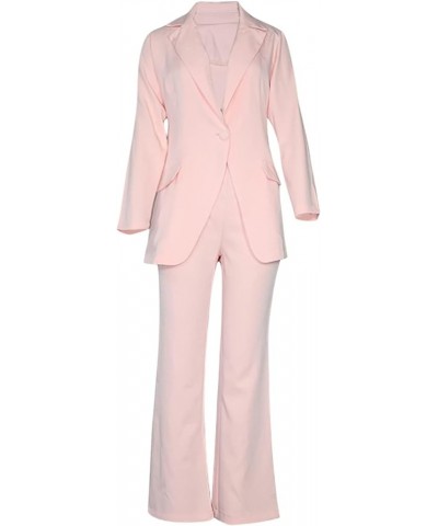 Women 2 Piece Long Sleeve Solid Suit Double-Breasted Blazer and Floor-Length Flared Pants Casual Business Sets 01*pink $11.15...