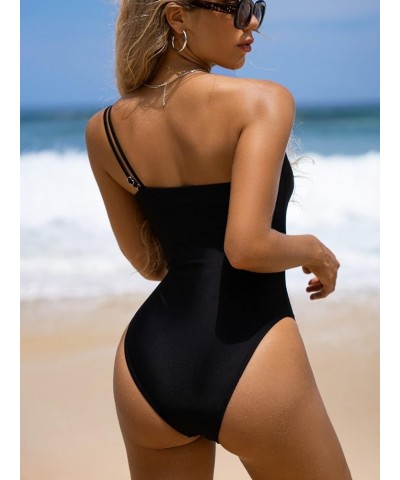 Women's Color Block One Shoulder Mesh Insert One Piece Swimsuit Bathing Suit Black $21.27 Swimsuits