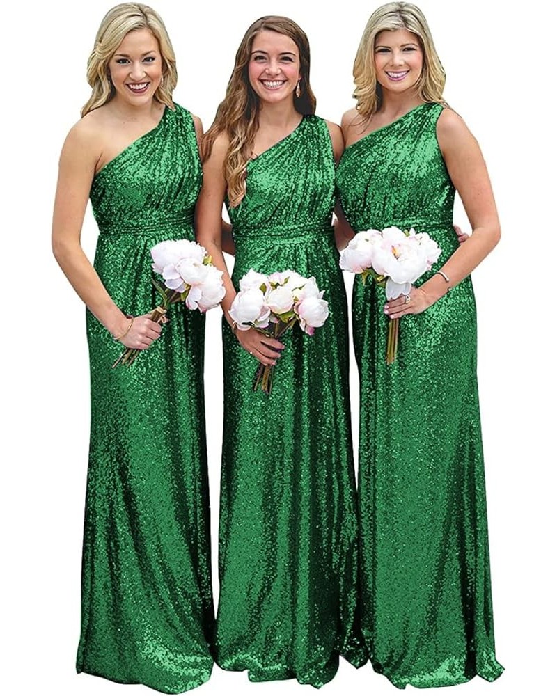 Sequin One Shoulder Bridesmaid Dresses for Women Long Formal Dresses for Women A Line Wedding Guest Dresses Green $41.65 Dresses