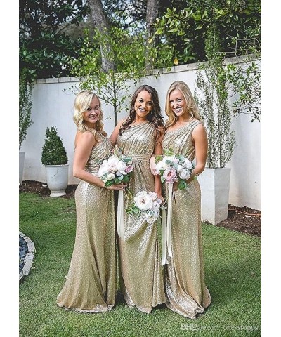 Sequin One Shoulder Bridesmaid Dresses for Women Long Formal Dresses for Women A Line Wedding Guest Dresses Green $41.65 Dresses